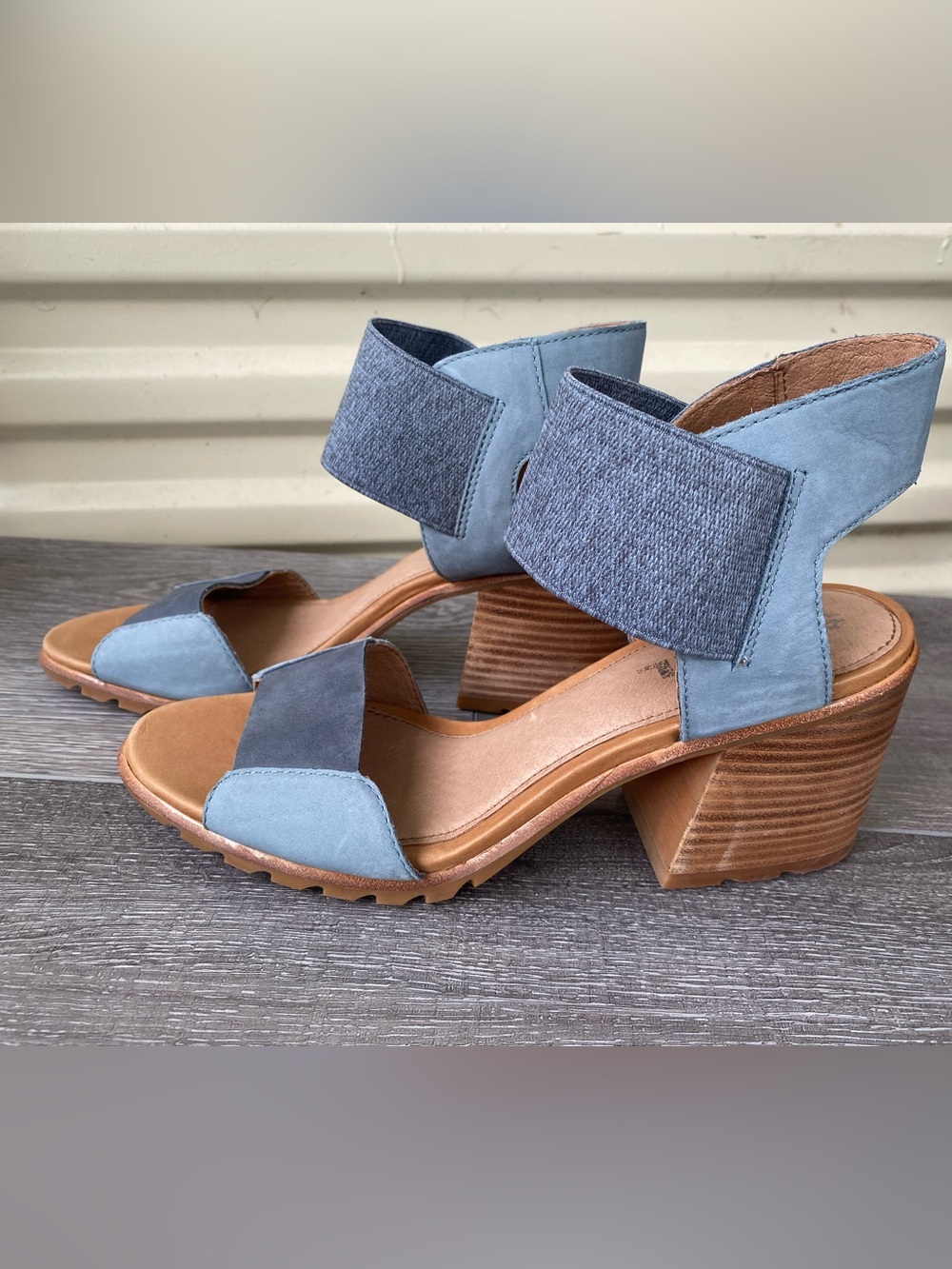 SOREL Nadia Blue Elastic Slingback Block Heel Sandals Women’s Size 10 - Picture 4 of 14